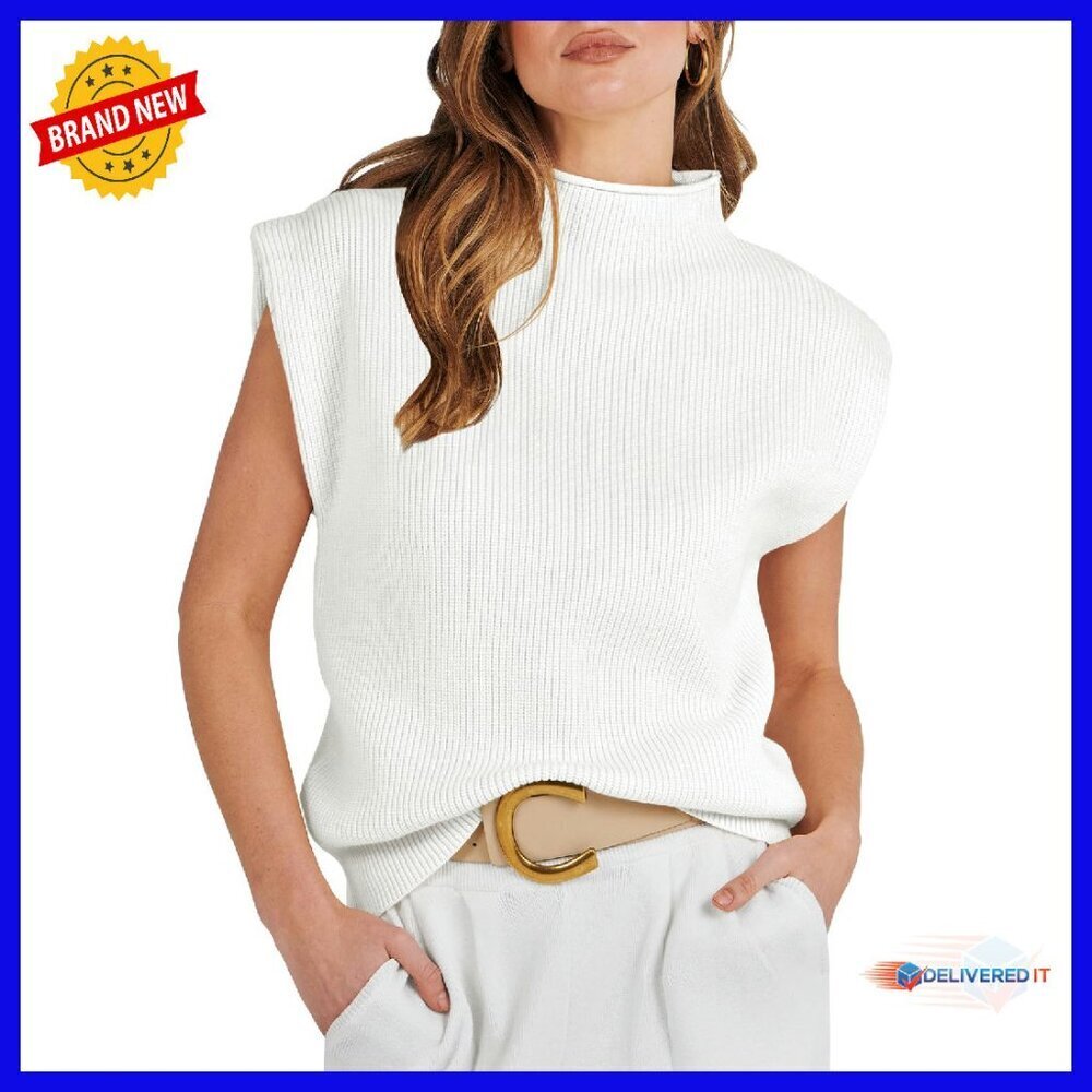 Mock Neck Sleeveless Sweater Vest Knit Pullover Tank Top Women's Casual - Picture 1 of 8
